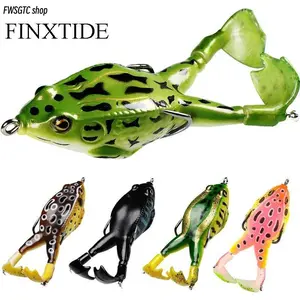 FINXTIDE 5-pack frog lures weigh 13.5g each. Featuring double propeller legs, silicone body and treble hooks, these topwater baits are great for saltwater catfish. Ideal gifts for Father's Day and Halloween.