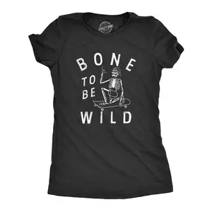 Womens Bone to Be Wild T Shirt Funny Cool Halloween Skateboarding Skeleton Tee for Ladies Funny Womens T Shirts Cute Vintage Fashion Casual Ladies T-Shirt Gift Halloween Tops for Women Funny Sarcastic Top Black -