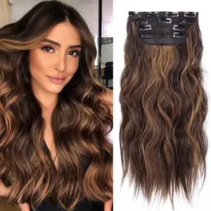 4Pcs Clip in Hair Extensions, Long Wavy Synthetic Hair Extension Clip in, 20 Inches Hair Extensions for Women