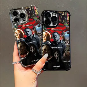 Horror Movie Icons Phone Case Compatible with iPhone 11/12/13/14/15/16 (Pro Max/Plus), Featuring Scary Freddy Chucky Ghostface Michael Myers Pennywise, Ideal for Horror Fans