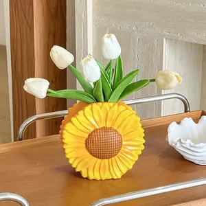 1 Piece Farmhouse Sunflower Vase - Yellow Petals, Resin Table Centerpiece, Suitable for Living Room, Kitchen, Dining Room Decoration - Country Style Home Decor, No Electricity Required, Sunflower Display, Kitchen Flower Stand, Bohemian Style