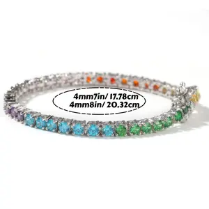 GEMSMECouple Unisex 3–4mm Colorful CZ Tennis Bracelet for Men and Women Stylish Everyday Wear Ideal Gift for Valentine’s Day and Anniversaries