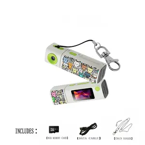 New 2K HD Mini Camera/Camcorder Kit + 8GB Memory Card Featuring a 230° rotating lens and LCD screen, this portable keychain camera/camcorder is a compact wearable device ideal for vlogging, sports, holiday gifts, travel, and capturing pet moments.