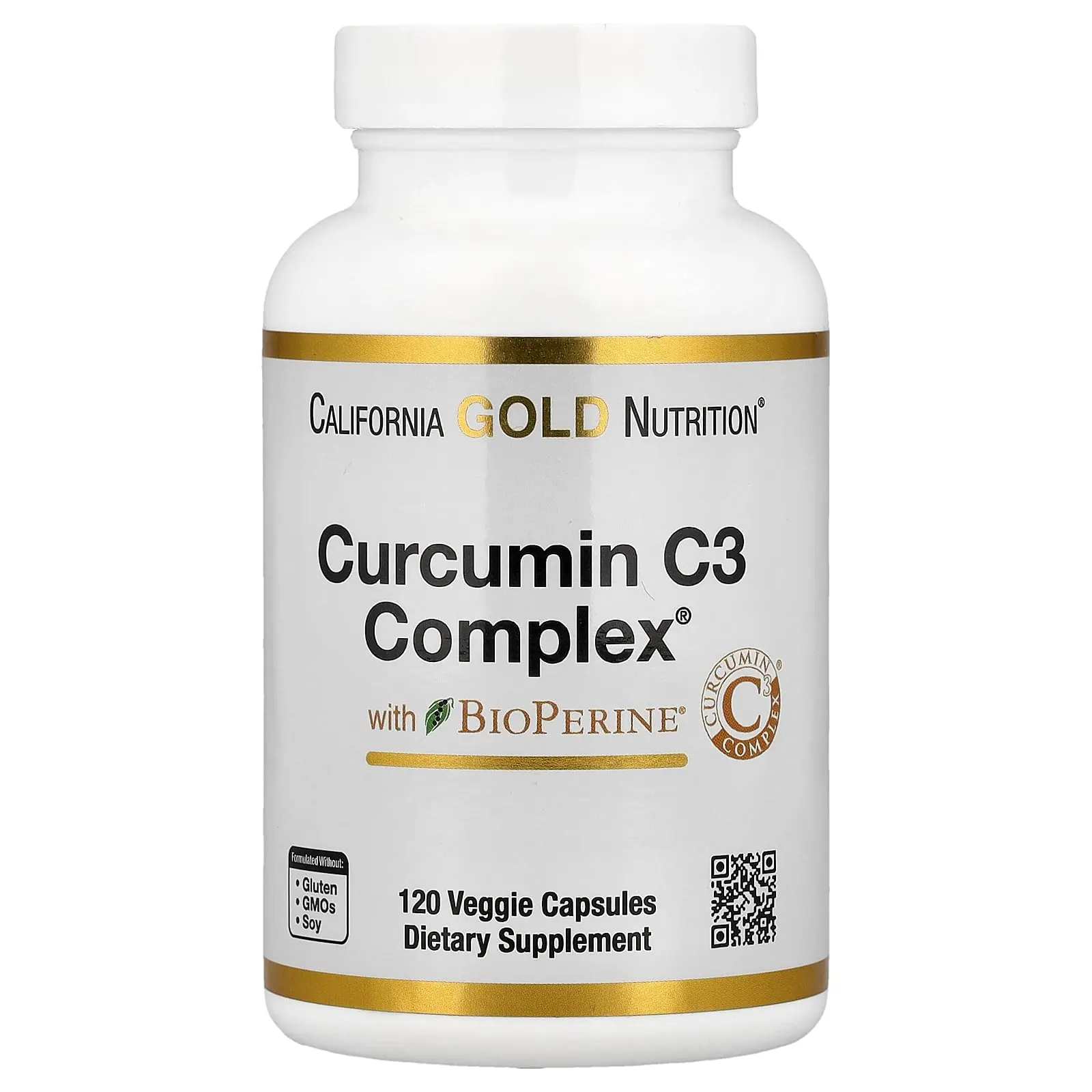 California Gold Nutrition Curcumin C3 Complex®  with BioPerine® Black Pepper Extract, Turmeric Curcumin Complex, Enhanced Bioavailablity, 120 Veggie Capsules