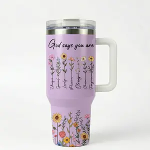 "God Says You Are" 40oz Floral Tumbler, Christian Gifts for Women, Religious Mother's Day Gift for Mom & Grandma, Inspirational  Coffee Cup,Meaningful Mother's Day Gift, Christian Faith Insulated Mug