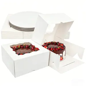 10x10x5 Inches Square Bakery Cake Boxes with Clear Window, 10 or 20 Pcs Set, Sturdy Paper Packaging for Cakes, Pastries, Desserts