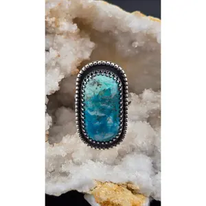 Hand Cut .925 Chrysocolla Ring Size 8.5