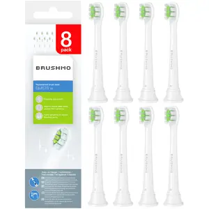 Brushmo Replacement Toothbrush Heads Compatible with Philips Sonicare DiamondClean HX6072 Compact, White, with Hygienic Caps, Fits Philips Sonicare Electric Toothbrush, 8 Pack Sonicare-Compatible Toothbrush