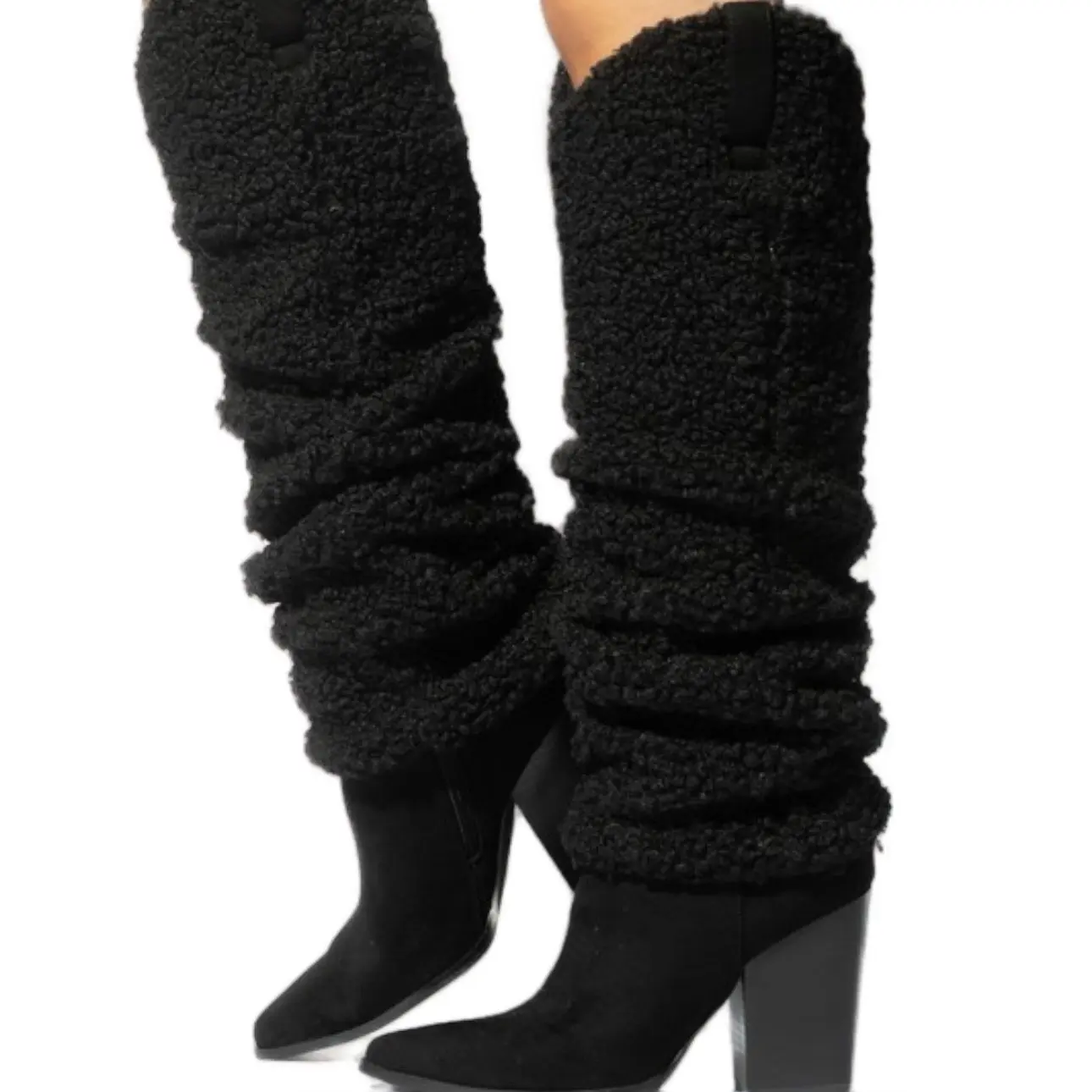 Brinkley Women’s  High Heel Winter Fuzzy Teddy Boots , blocked heel boot