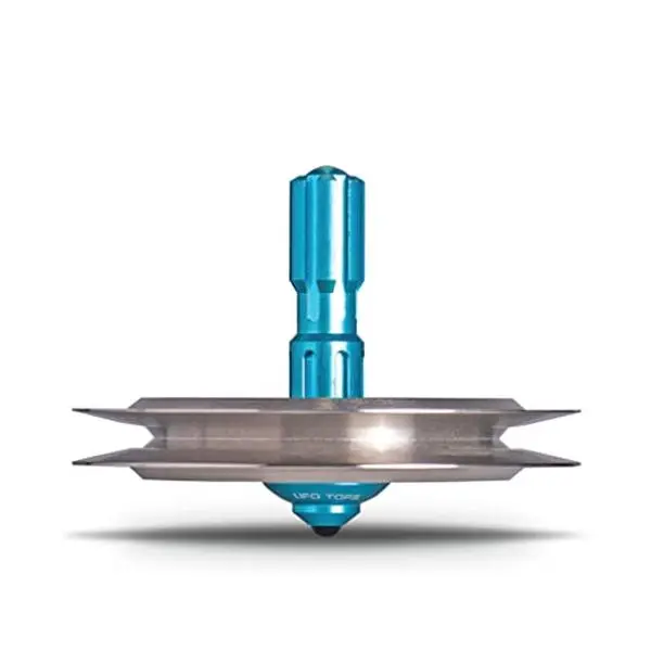 UFO Tops - Lubbock Lights | Metal Spinning Top | Inspired by The 1951 Lubbock, Texas UFO Incident | Raw Stainless Steel UFO with Plover Blue Power Core