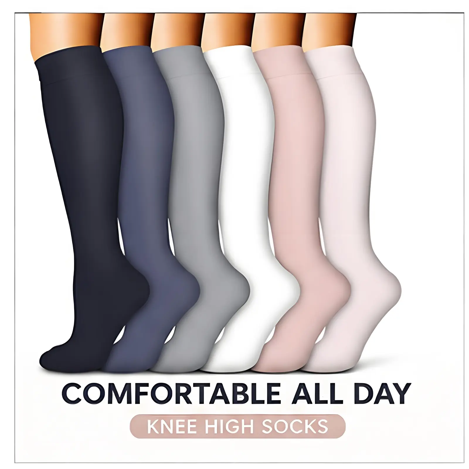 6-Pack Knee-High Compression Socks for Adults - Breathable Fabric, Sports Fit Athletic Design for Nurses, Biking, All-Season Circulation Relief, Breathable Fabric Socks, Sports Fit Socks