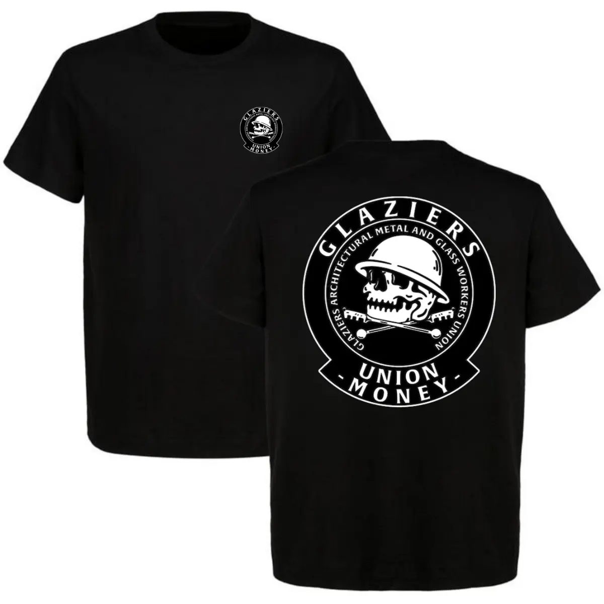 Men's Pure Cotton Double-Sided Short Sleeve T-Shirt - Glaziers Union Skull Logo, Relaxed Fit, Fashion Street Wear for Trade Workers, Cookout Ready, Fitted, Retro, Round Neck, Graphic Tee, Site Shifts, Songkran, Thanksgiving, Cute, Fitted Cut, Graphic Prin