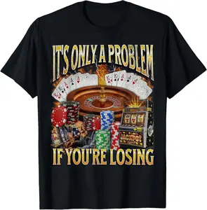 Men's Funny Gambling Graphic T-Shirt, Casual Oversized Relaxed Fit Crewneck Top in 100% Breathable Cotton Fabric