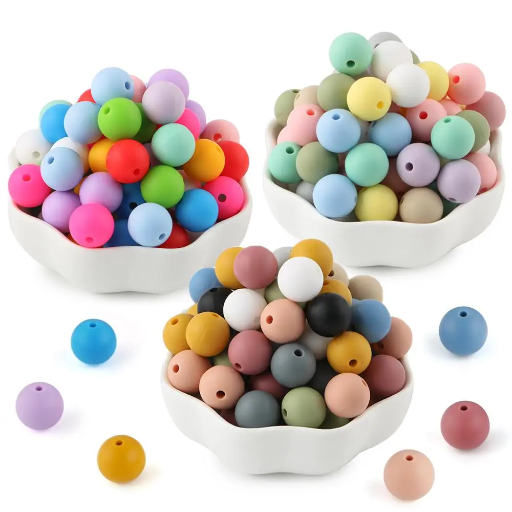 Silicone Beads Kit, 50pcs/set 15mm Silicone Beads, DIY Beading Supplies for Keychain and Necklace Making, Jewelry, DIY Jewelry Decoration Crafts