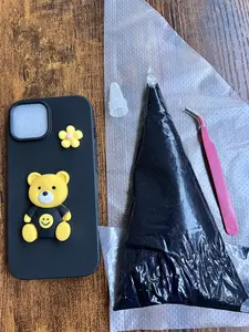 Make it Yourself Decoden iPhone15 Case DIY Kit ( 100G Black Color Cream Glue + iPhone15 Case + Charms, Accessories ), Gift for Friends