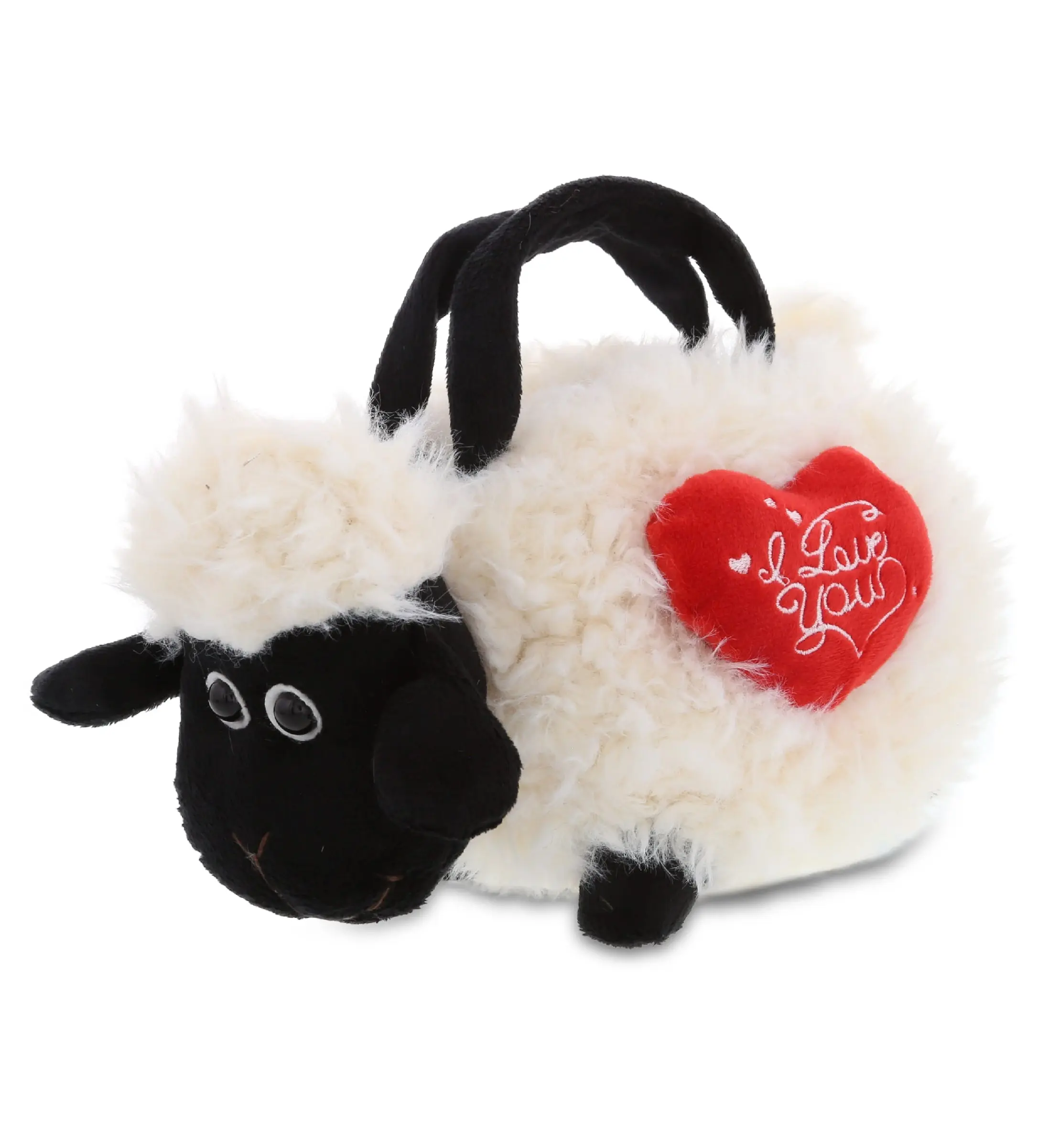 Women's Black Nose Sheep Plush Hand Bag - Super-Soft, I Love You Red Heart Design - Animal-Themed for Anniversaries, Birthday - Cold Wash Safe, Customized Message Option