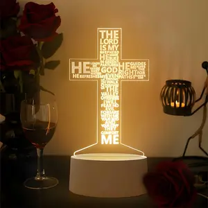 3D Prayer Cross LED Night Light, USB Powered Acrylic Night Light, Decorative Desk Lamp for Home Bedroom & Living Room, Ambient Night Lamp