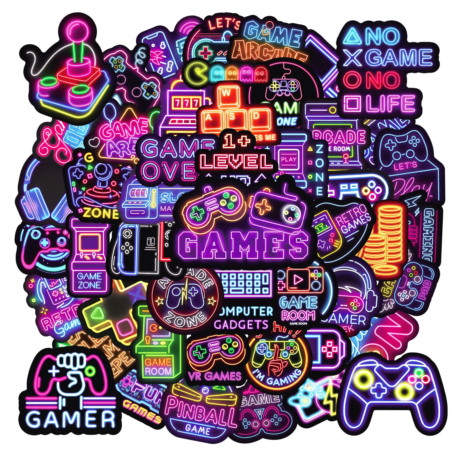 50pcs Neon Game Controller Series Graffiti Stickers Suitable for Suitcases, Mobile Phone Cases, Laptops, Helmets, Skateboards Waterproof Decoration DIY Creative Stickers Accessories