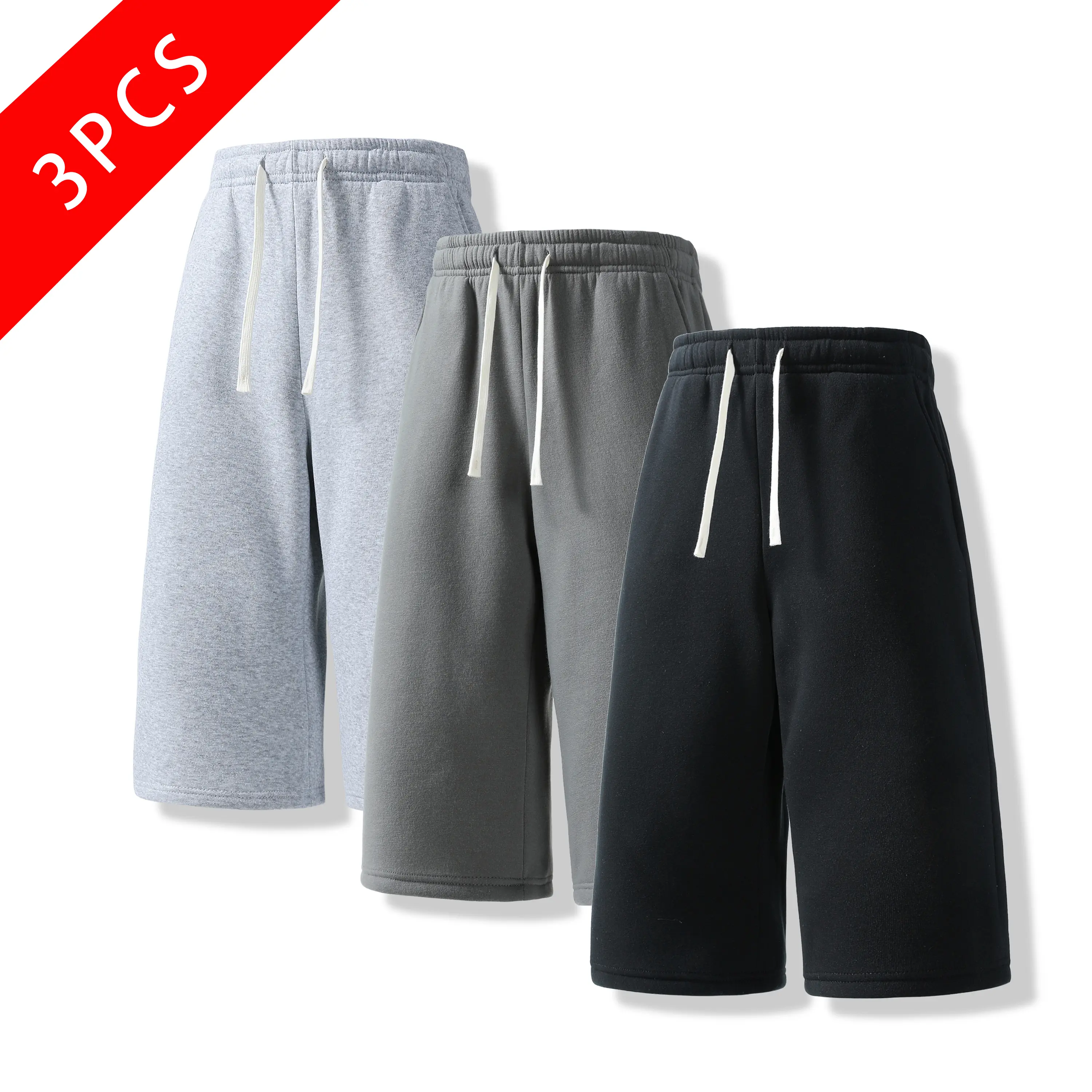 3-pack men’s summer casual athletic shorts, 7/8 length, loose straight fit, comfortable breathable fabric