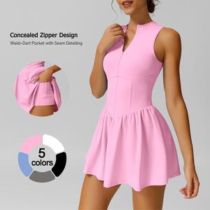 TIMEOFF Women's Sleeveless Sporty Dress - Concealed Zipper, Waist-Dart Pocket, Anti-Exposure - Golf Apparel, Tennis Attire, Workout Athleisure Dresses,summerwins