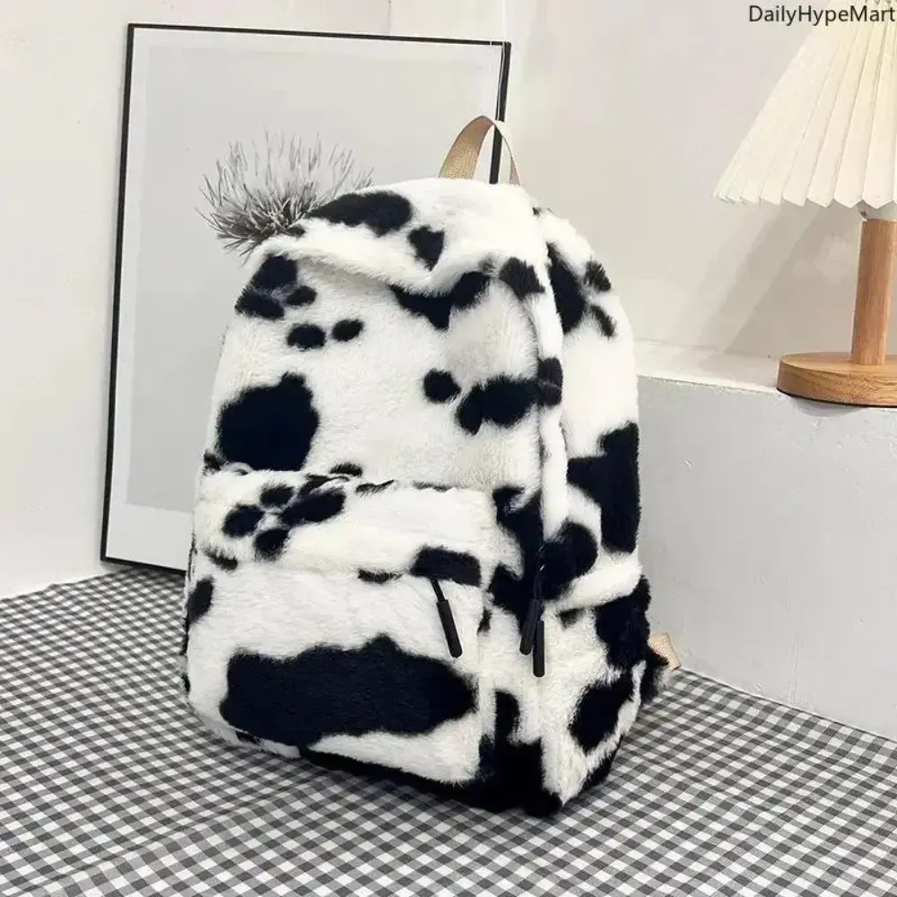 Ultra-Soft Fluffy Leopard Print Backpack - Cute Casual Printed Fall Fashion Accessory, Spacious, Practical, Adjustable Straps, Versatile Style, Casual Printed Backpack