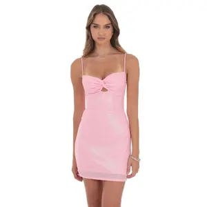 Foil Front Twist Bodycon Dress in Pink