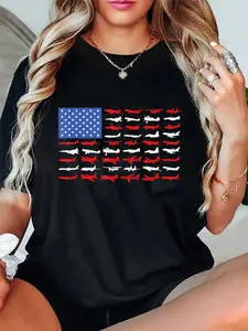 100% Cotton Pilot Airplane American Flag Plane Aviation Short Sleeve T-Shirt