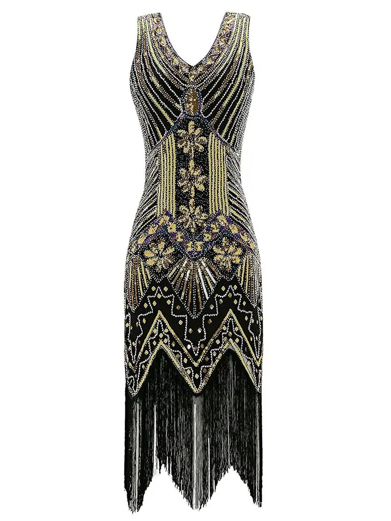 RETRO STAGE Women's 1920s Gold Sequin Flapper Dress, Sleeveless Tiered Fringe Dancewear for Cocktail Parties RETRO STAGE Women's 1920s Gold Sequin Flapper Dress, Sleeveless Tiered Fringe Dancewear for Cocktail Parties