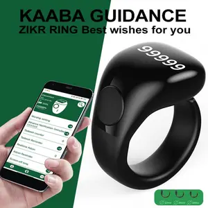 Fashion Tasbih Smart Ring, Tasbeeh Counters, Prayer Direction Indicator Guide,5 Azan Alarm Clock,Forgiveness,Electronic Rosary,Eid al-Fitr Eid al-Adha Ramadan Gift for men women-Black Adjustable Finger Counter Clicker Ring (18/20/22mm)