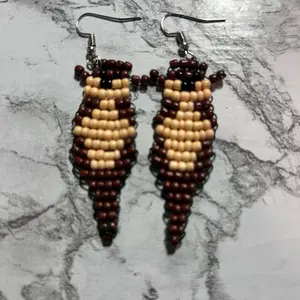 Otter Bead Earrings - Handcrafted with Brown and Beige Beads for Unique Style