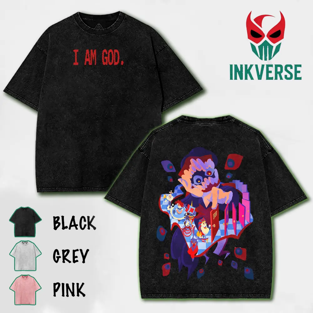 Caine - I AM GOD - The Amazing Digital Circus ep 8 Menswear Gift for anime fans Top Apparel Classic Seamless Simple designer shirts Men's Regular Fit Floral Print Tee Cotton Fabric Black Casual