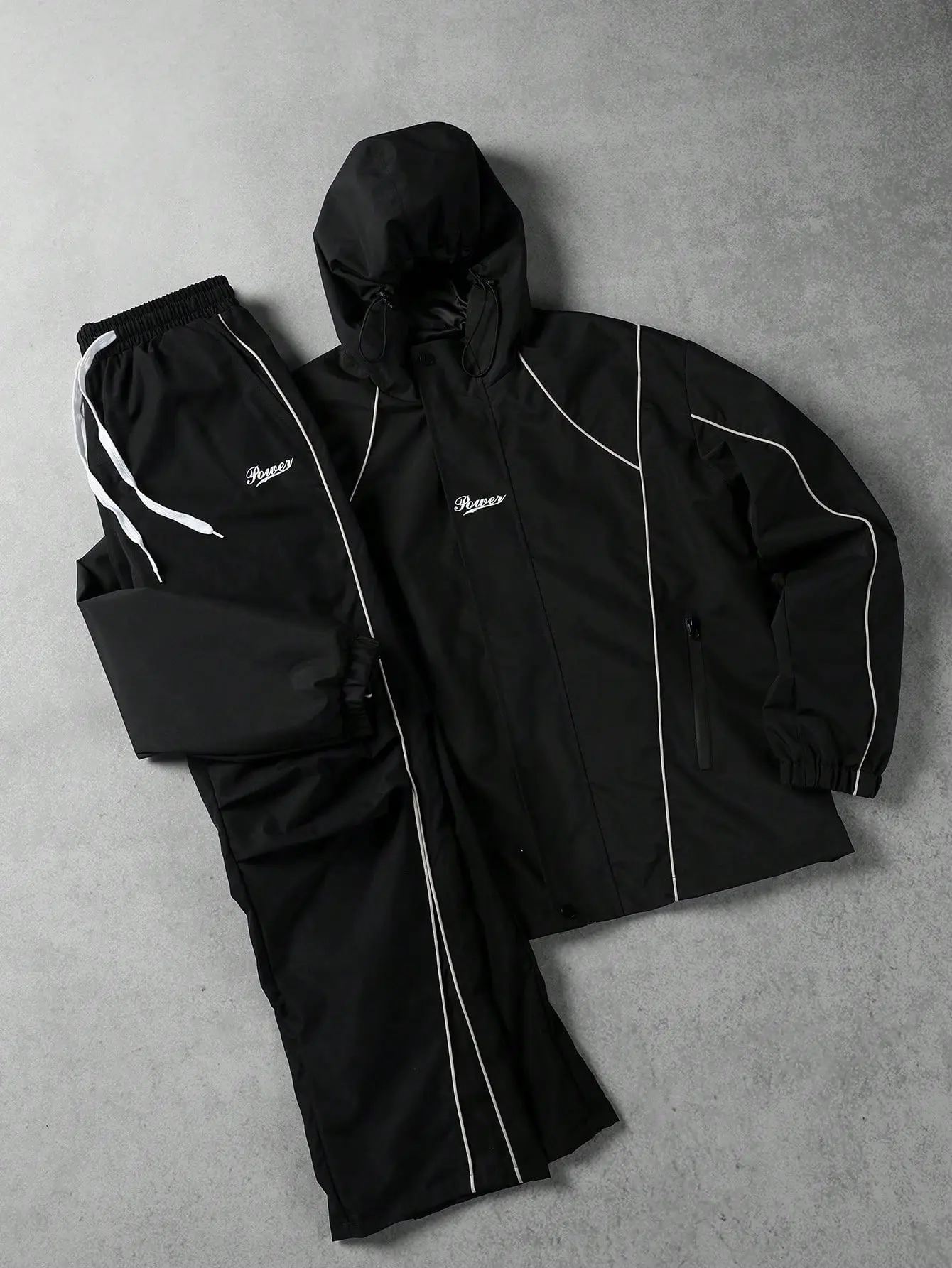 Men’s sports set – adjustable drawstring hooded jacket and elastic-waist long pants, suitable for light exercise, city commuting, outdoor outings, and everyday wear