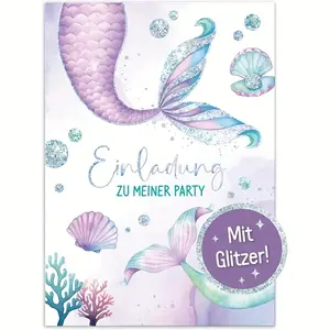 Lernfreunde 12x Birthday Invitation Cards A6, Mermaid Theme Kids Party Invitations, Eco-Friendly, Perfect for Birthdays