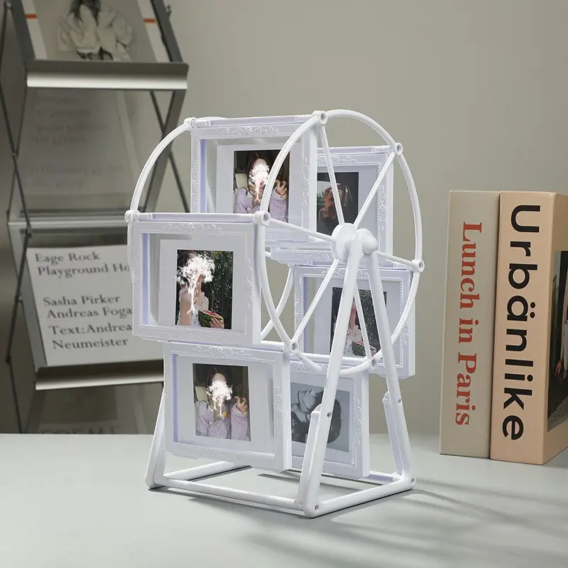 Rotating Ferris Wheel Square Photo Frame Design Desktop Wall Decor Aesthetic Room Decoration Creative 360 Degree Rotation For Living Room Bedroom Office Valentine'S Day Birthday Christmas Gift Collage Picture Frames Framed Decor Photo Display Frame