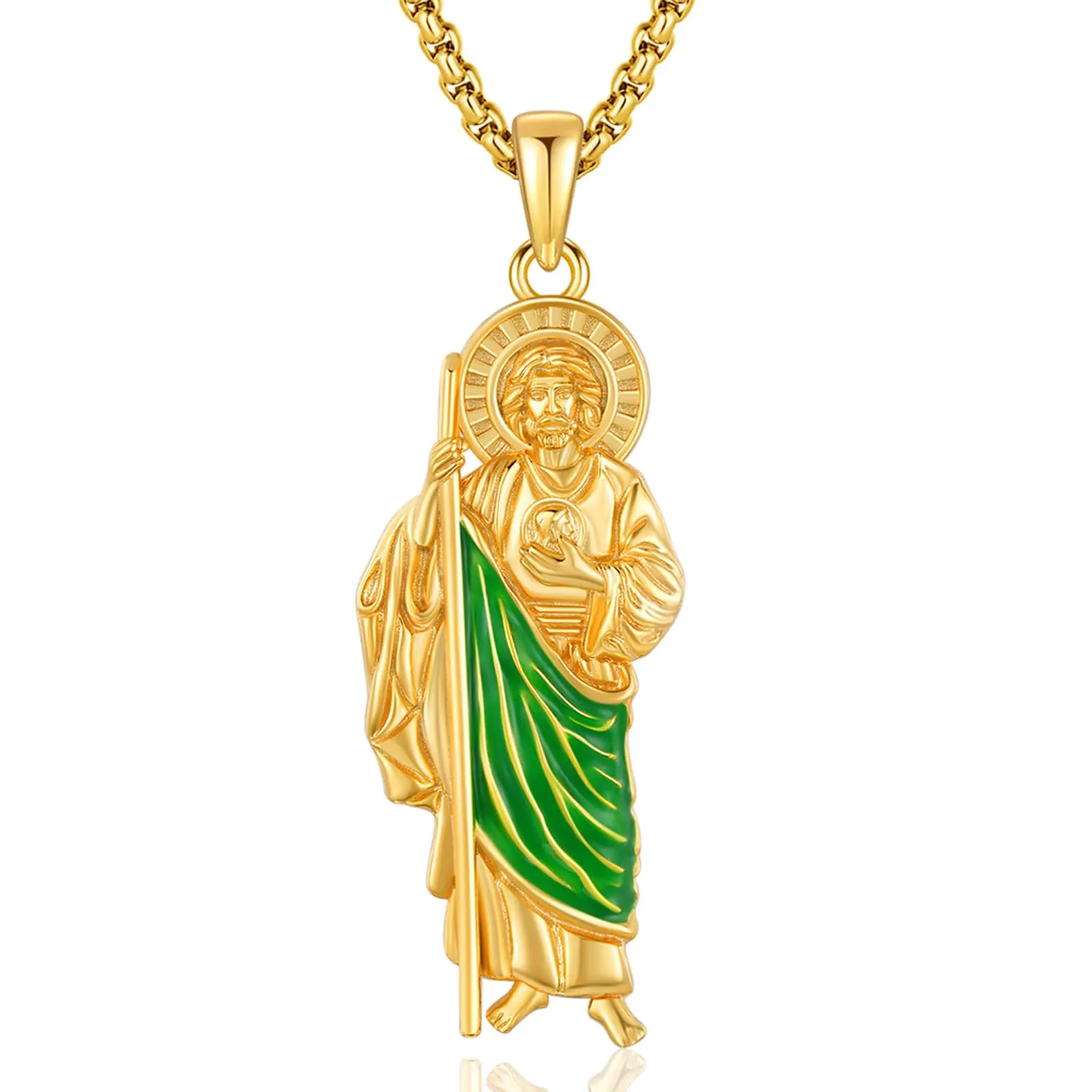 Thanches 925 Sterling Silver San Judas Necklace St. Jude Medal for Men Women Religious Hope Protection comfort Pendant Jewelry Gift