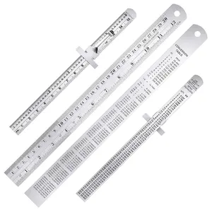 4 count Pocket Ruler 6 Inch and 12 Inch Metal Rulers with Inch and Metric Graduation Stainless Steel Precision Measuring Tool for Engineering, School, Office