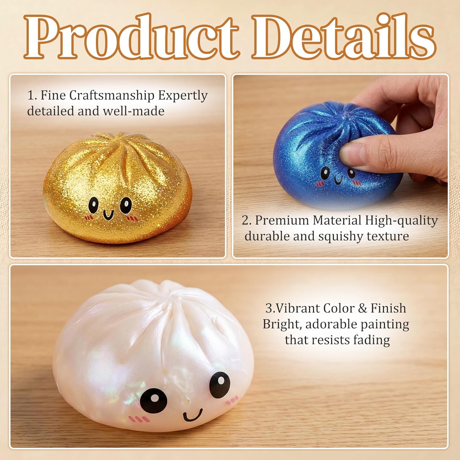 Dumpling Squishy Stress Balls Fidget Toy with Steamer, Slow Rising Sensory Squeeze Toys for Anxiety Relief, Soft Dough Ball for Kids Adults, Mystery Box Gifts for Easter Birthday
