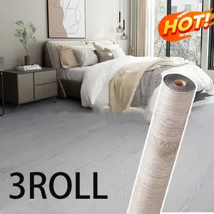 3 Rolls Self-Adhesive PVC Wood Grain Floor Tiles, Durable PVC Material, Easy Installation, Durable Waterproof, Ideal for Home Office Kitchen Bathroom Bedroom Living Room Wood Grain Pattern
