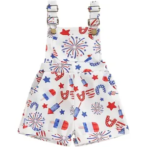 4th of July Baby Boys Denim Jumpsuit - Baby Items with Suspender Overall Shorts and Pocket, Toddler American Flag Clothing