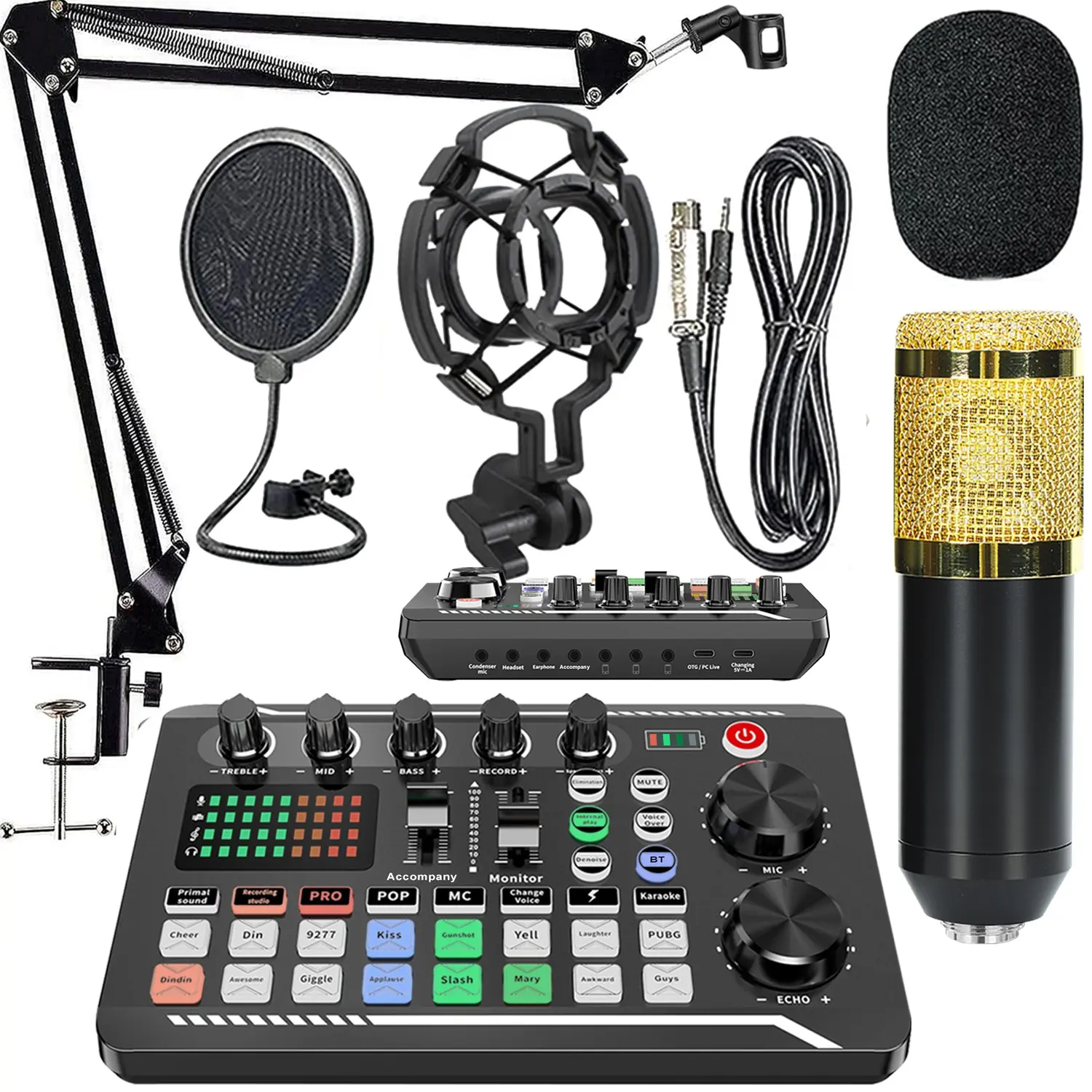Podcast Equipment Bundle,  Recording Studio Package with Voice Changer, Live Sound Card - Audio Interface for Laptop Computer Vlog Living Broadcast Live Streaming  TikTok, Studio Mixer