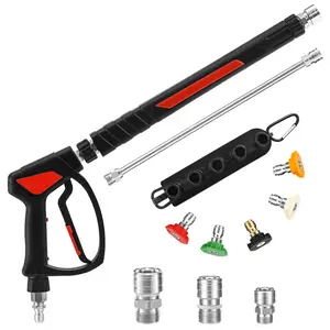 Tool Daily Pressure Washer Spray Lance with 3/8" Swivel Quick Connect, Stainless Steel Internal Valve, Power Washer Extension Wand Replacement, M22-14mm, 5 Nozzle Tips with Holder, 5800 PSI