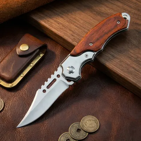 New Upgraded Folding Pocket Knife 8.2"  5CR13MOV Blade, Wooden Handle with Pocket Clip, For Camping, Hiking, Survival, PIPCool Gift for Men & Women