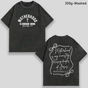 Women's Vintage Christian Motherhood T-Shirt "Motherhood is a Kingdom Work" Bible Verse Print Soft Washed Short Sleeve Crew Neck Casual Everyday Shy2k Vintage Streetwear Christmas Cyber Monday