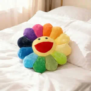 17" Smile Face Flower Plush Pillow Rainbow Chair Decoration Festive Toy Stuffed Doll Sleep Cushion Mat Home Sunflower Sofa Floor Pillow for Kids Relaxation Gift - Christmas Gift Set Christmas Decorations