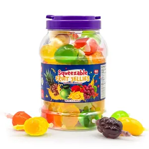 Fruit Squeezable Jellies - 40 Count Jar - Tik Tok Candy - Fun Jelly Treat in Assorted Fruit Flavors - Mango, Strawberry, Apple, Pineapple & Grape - Gelatin Free