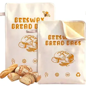 2 Pack Reusable Beeswax Bread Bags Extra Large Zipper Seal Bread Storage Pouch Eco-Friendly Natural Beeswax Lining for Homemade Sourdough Artisan Loaves Yellow