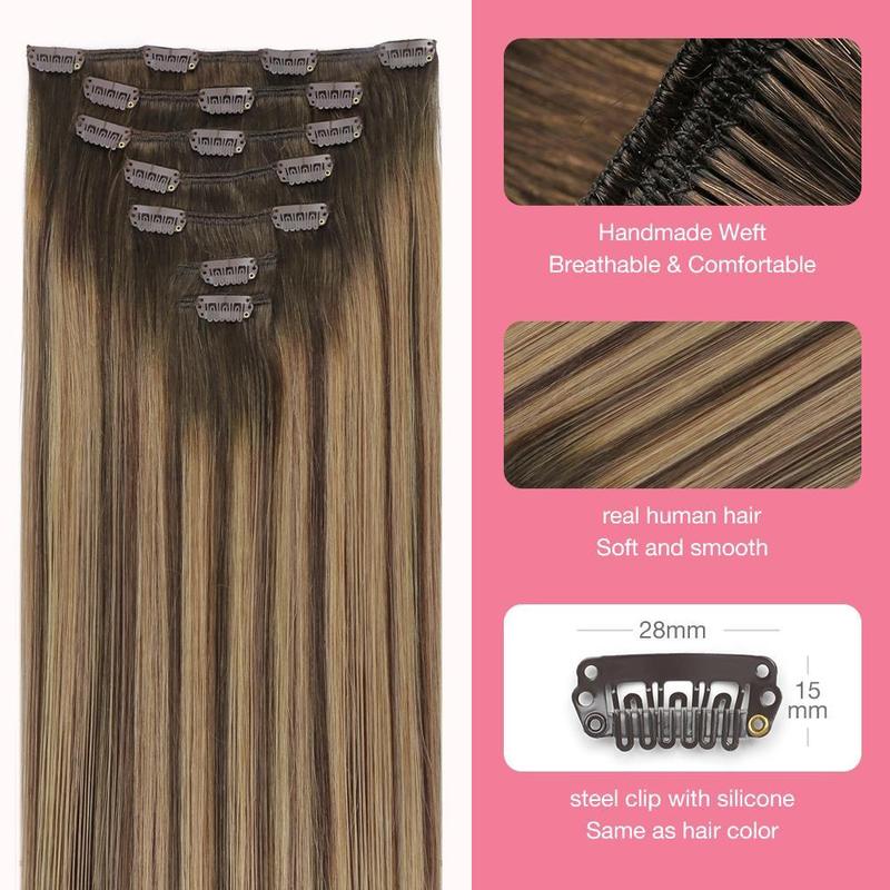 GOOGOO Hair Extensions Clip in Human Hair Natural Straight Easy To Style Soft