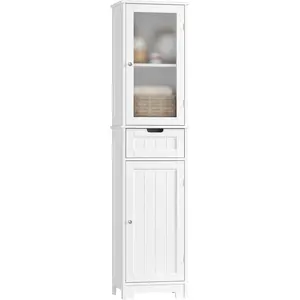 67" Tall Bathroom Storage Cabinet, Freestanding Linen Bathroom Cabinet with Doors and Adjustable Shelf, Floor Narrow Kitchen Cupboard for Living Room, Home Office, White