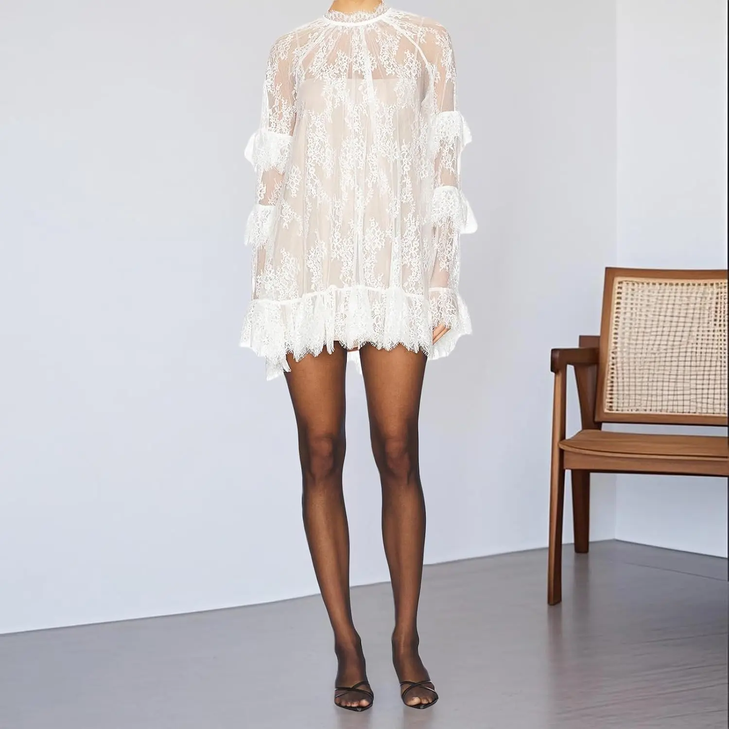 Women Lace See Through Mini Dress Long Sleeve High Neck Loose Fit Sheer Floral Short Dress Sexy Beach Cover Up - TikTok Shop Women Lace See Through Mini Dress Long Sleeve High Neck Loose Fit Sheer Floral Short Dress Sexy Beach Cover Up - TikTok Shop