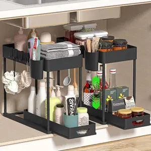 Cabinet Organizer with Hooks,Freestanding Storage Shelf,Under Sink Drawer Caddy,Kitchen Countertop Spice Storage,Bathroom Vanity Toiletry Holder,Laundry Supplies Organizer,Space Saving Design,Home Decor,RV Organization,Dorm Essentials Racks Organiser